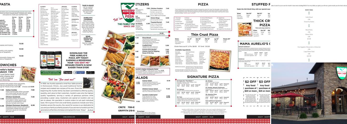 Aurelio's Pizza Menu