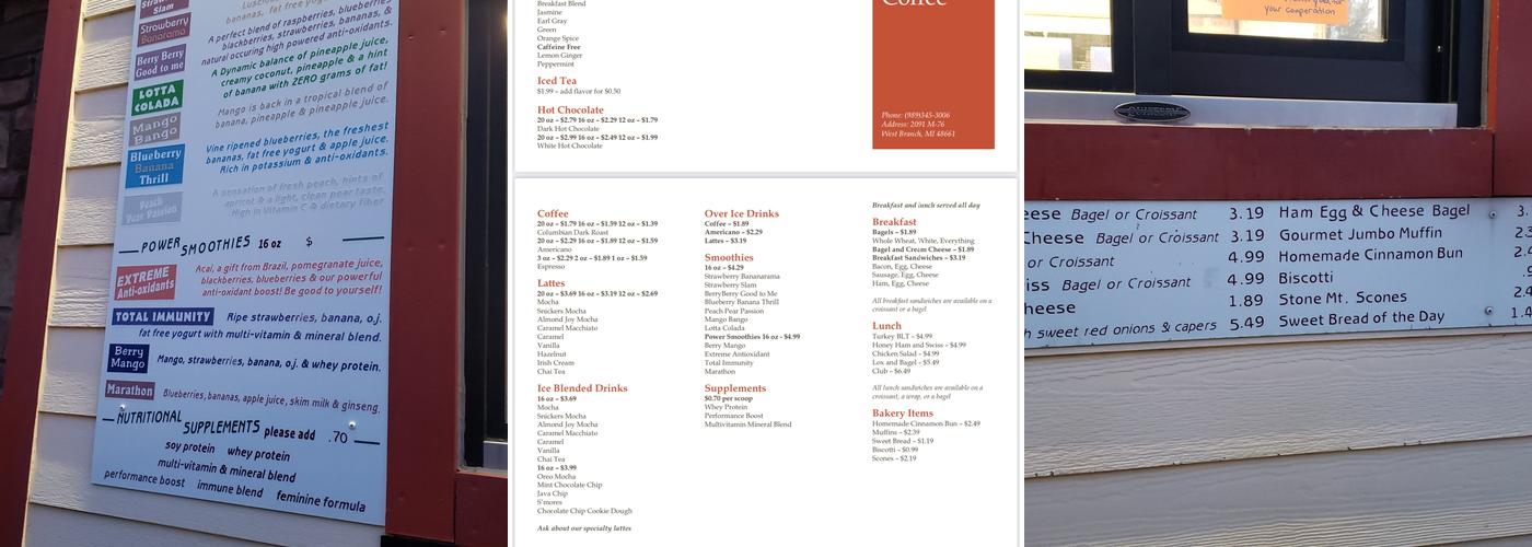 Stone Mountain Coffee Menu