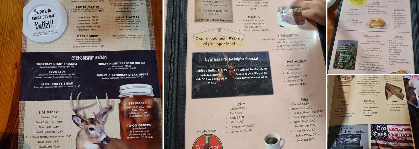 Cypress Inn Restaurant Menu