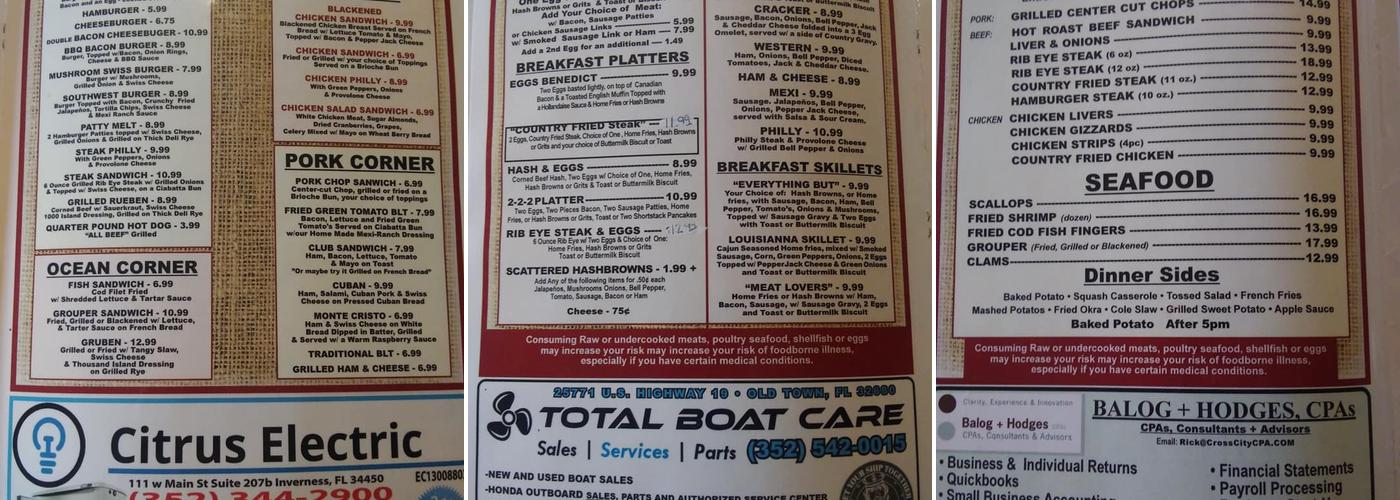 Dixie Nut House Menu