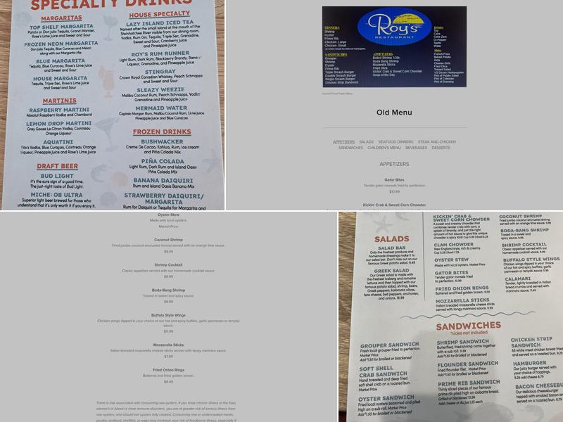 Roy's Restaurant Menu
