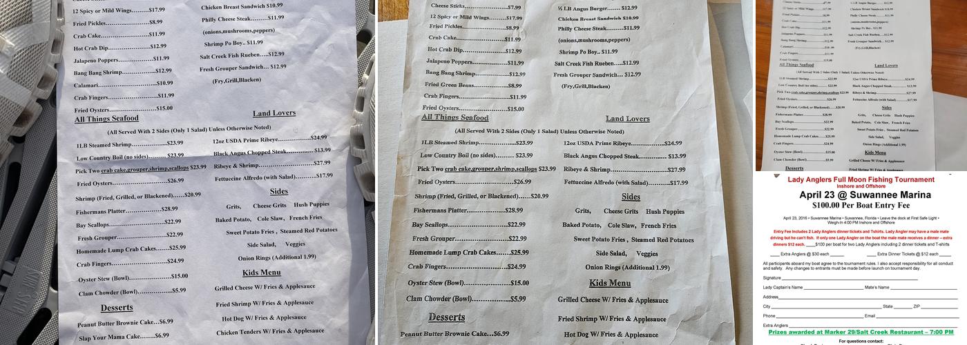 Salt Creek Restaurant Menu
