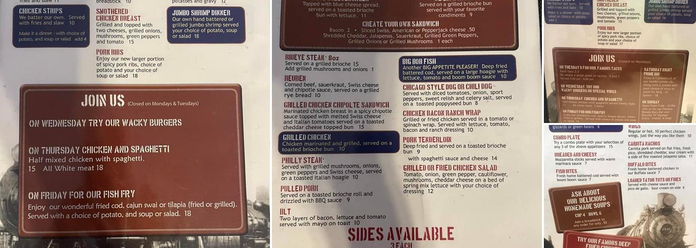 The Railside Bar and Grill Menu