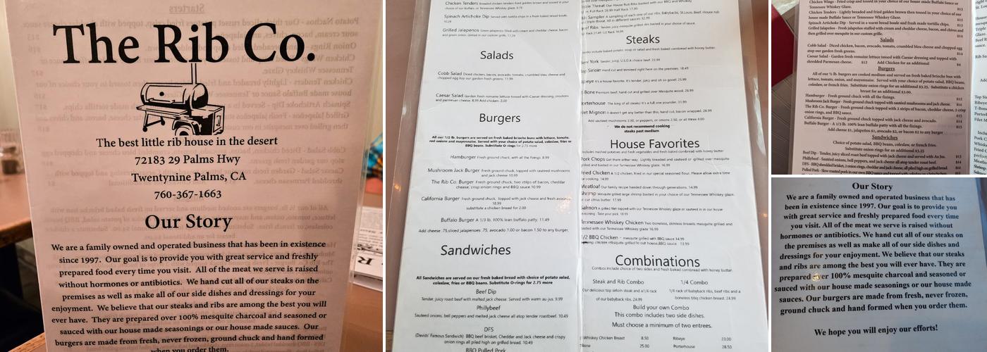 The Rib Co Menu