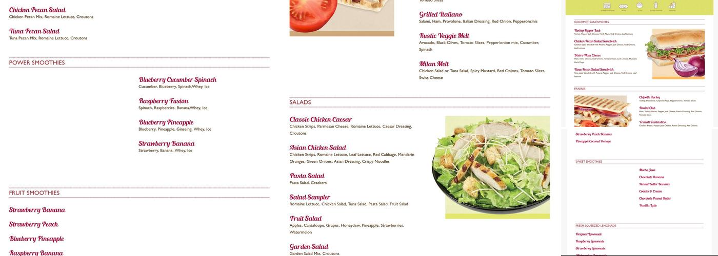 Frullati Menu