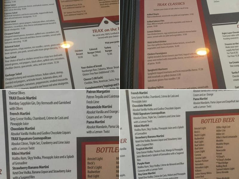 Trax Lakeside Cafe Menu