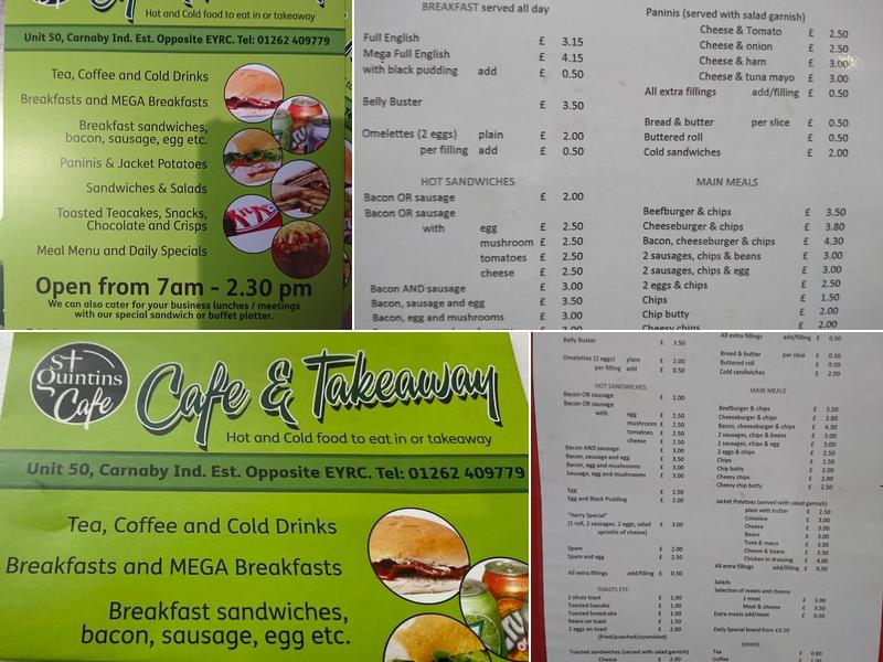 St Quintin's Cafe & Takeaway Menu