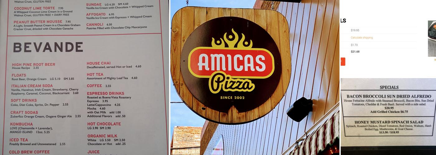 Amicas Pizza Microbrew & More Menu