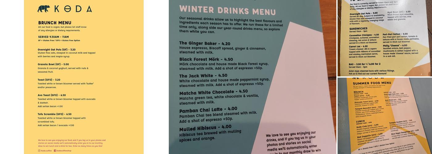 Koda Coffee Menu