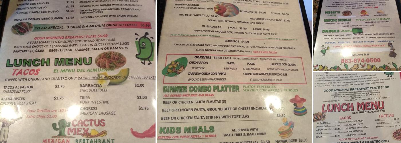 Cactus Mex Inc Menu