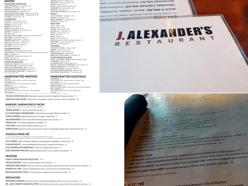 J. Alexander's Restaurant Menu