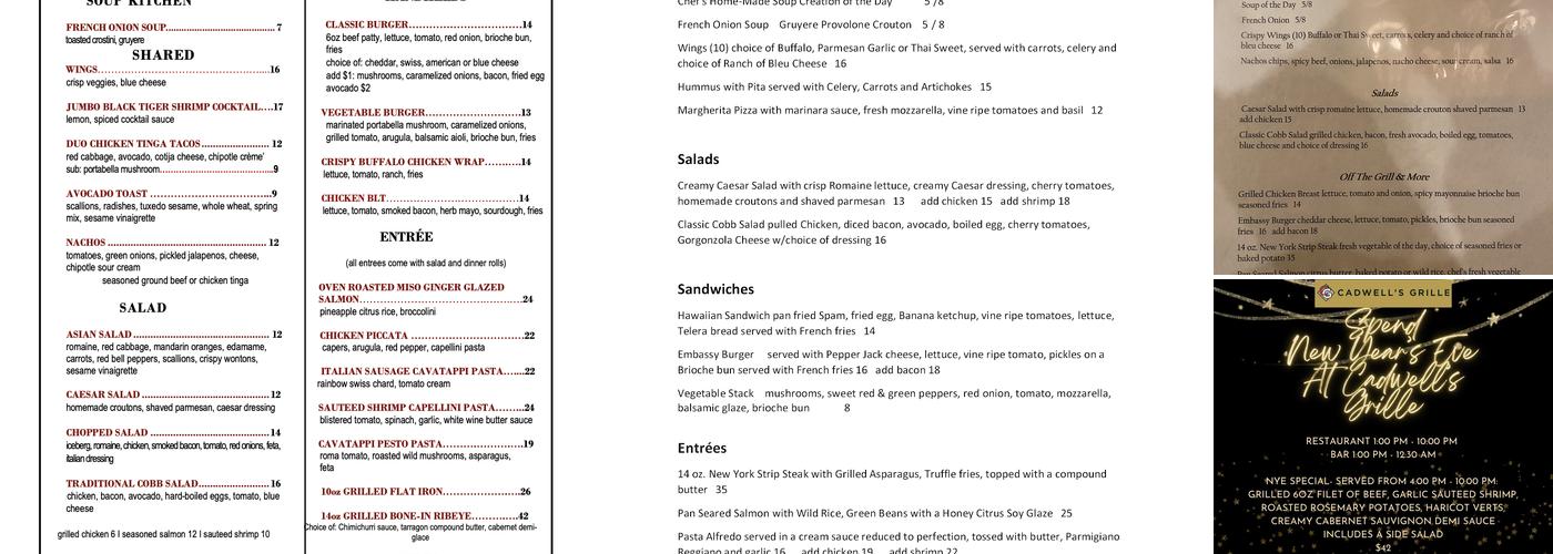 Cadwell's Grille Menu