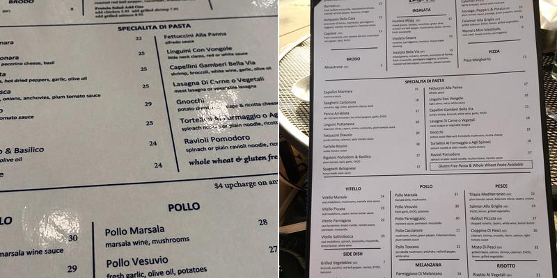 Bella Via Restaurant & Banquet Menu