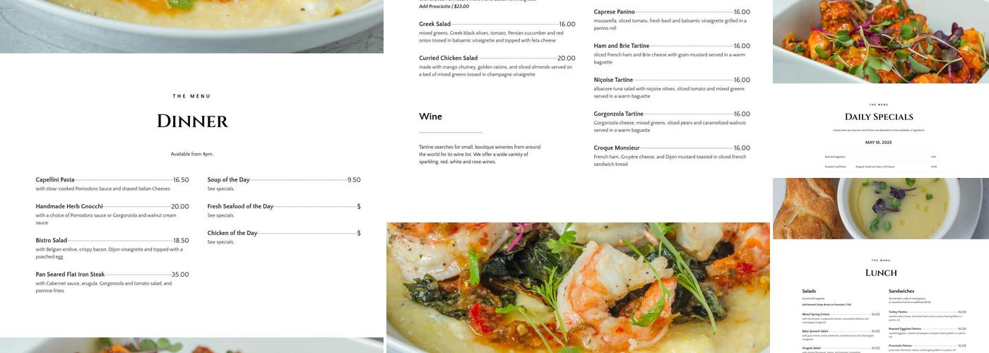 Tartine Menu