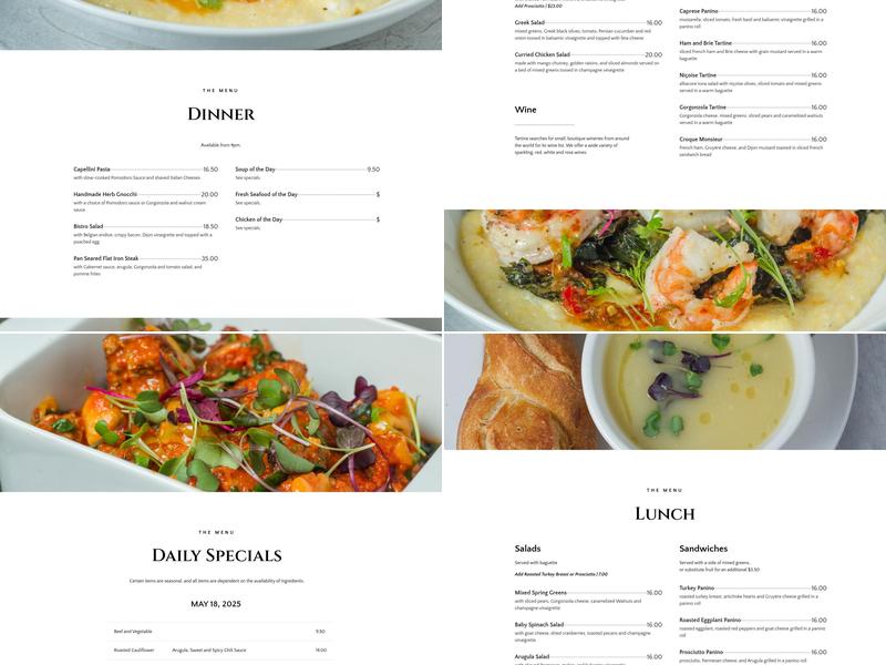 Tartine Menu