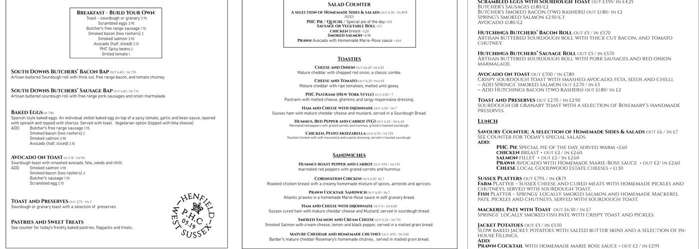 The Post House Cafe Menu