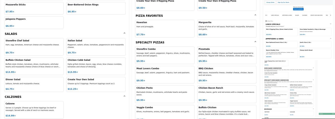 Stone Fire Pizza Menu