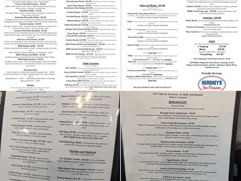 Buchanan Fountain and Grille Menu
