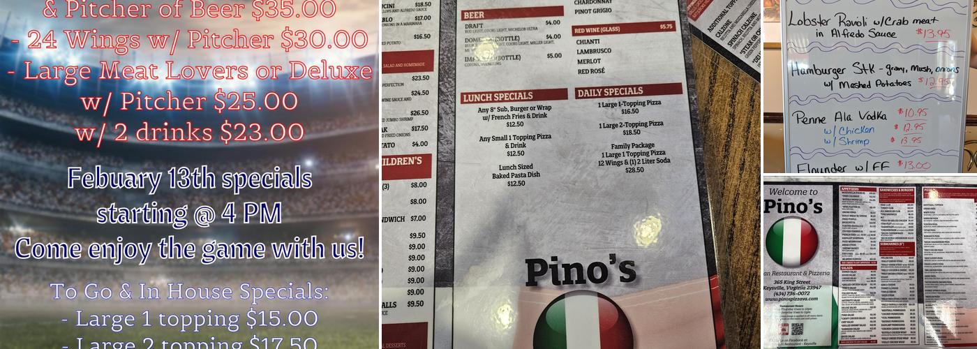 Pinos Pizza Menu