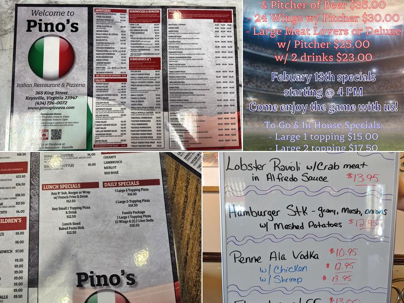 Pinos Pizza Menu