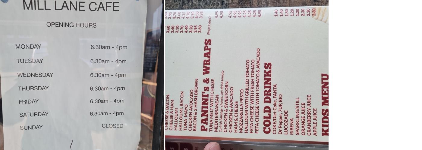 Mill Lane Cafe Menu