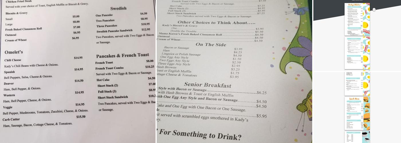 Kady's Kitchen Menu