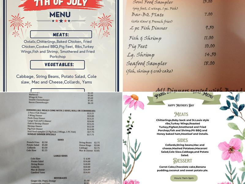 Paris Inn Restaurant Menu