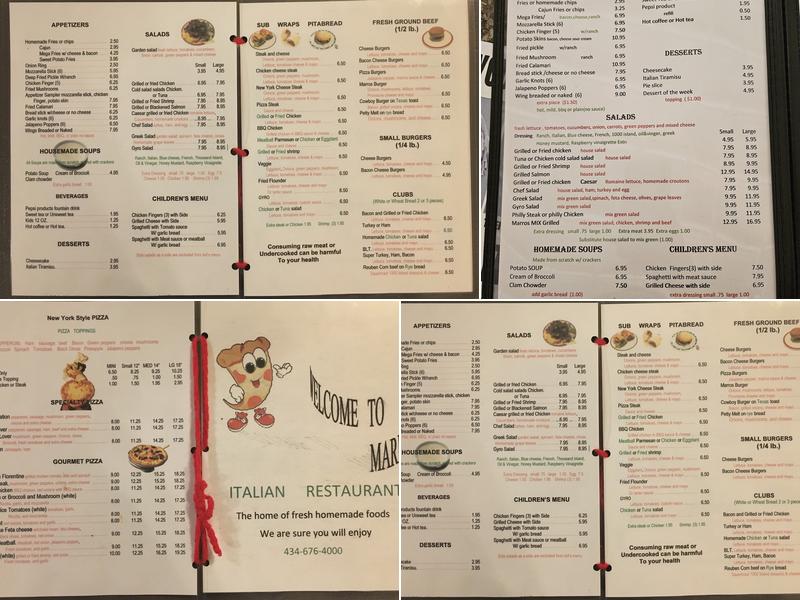 Marro's Italian Restaurant Menu