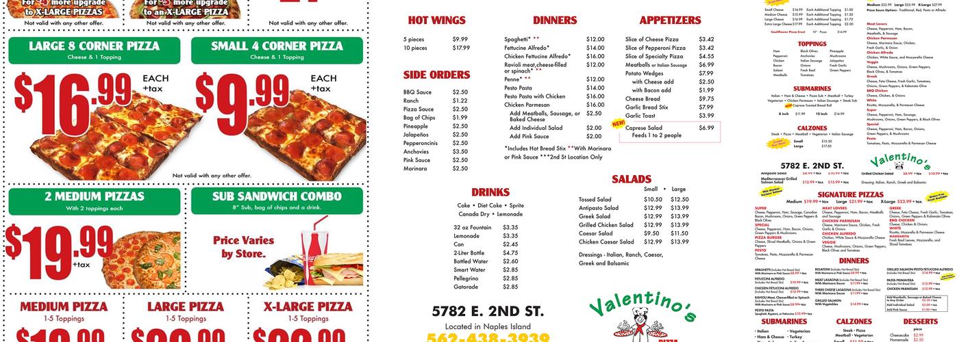 Valentino's Pizza Naples Menu