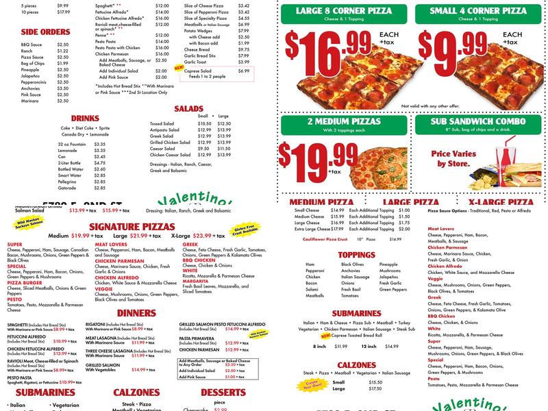 Valentino's Pizza Naples Menu