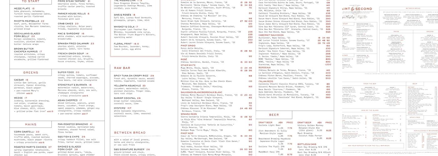 Saint & Second Menu