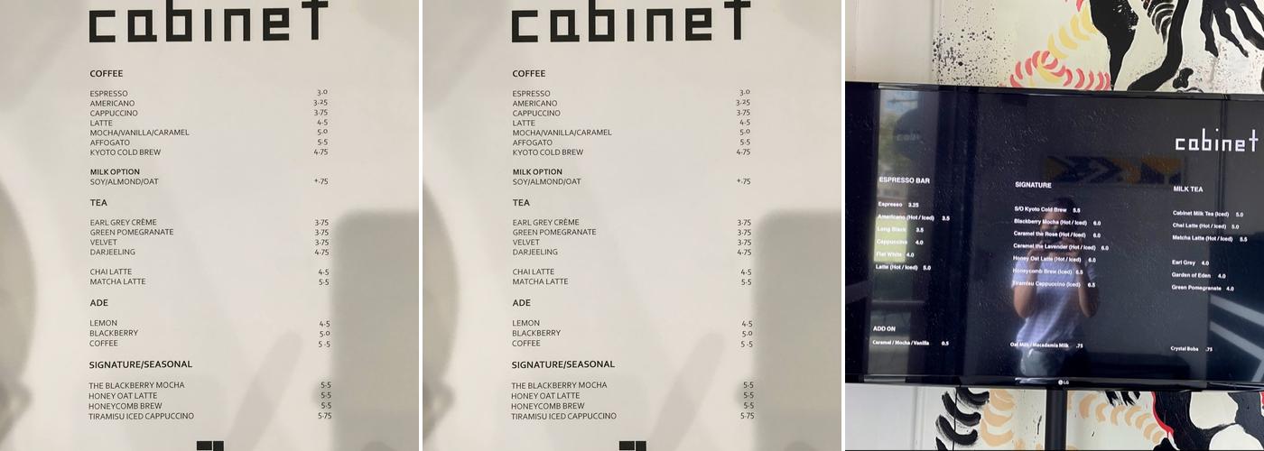 Cabinet Espresso Bar Menu