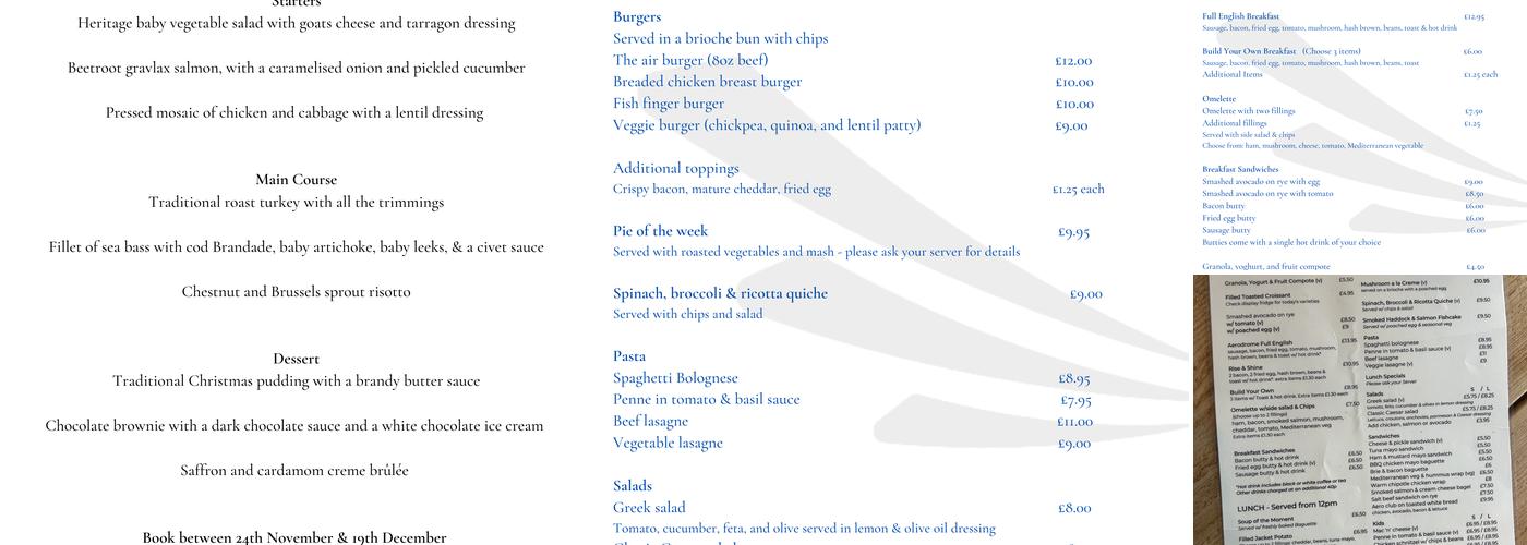 The Aerodrome Café Menu