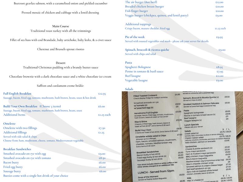 The Aerodrome Café Menu