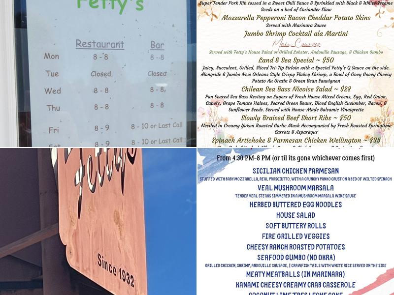 Fetty’s Menu