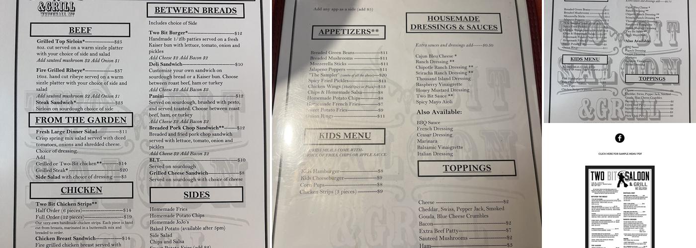 Two Bit Saloon Menu