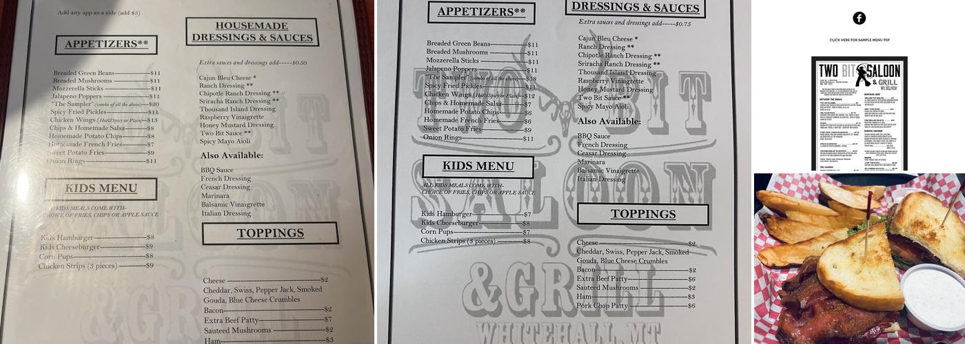 Two Bit Saloon Menu