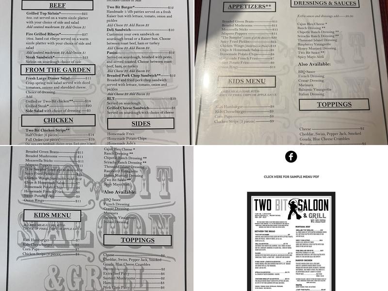 Two Bit Saloon Menu