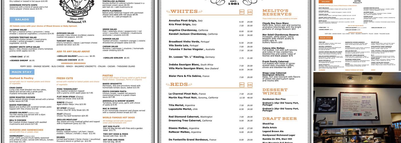 Melito's Restaurant Menu