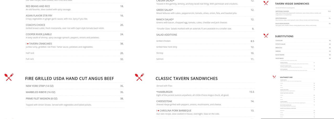 The Tavern Menu