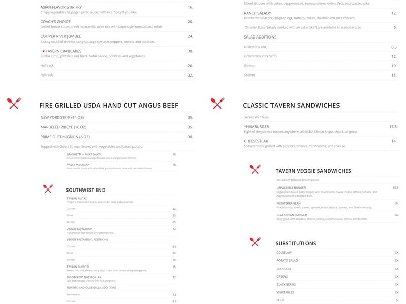 The Tavern Menu