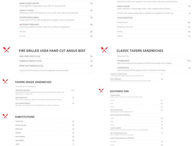 The Tavern Menu