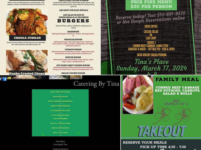 Tina's Place Menu
