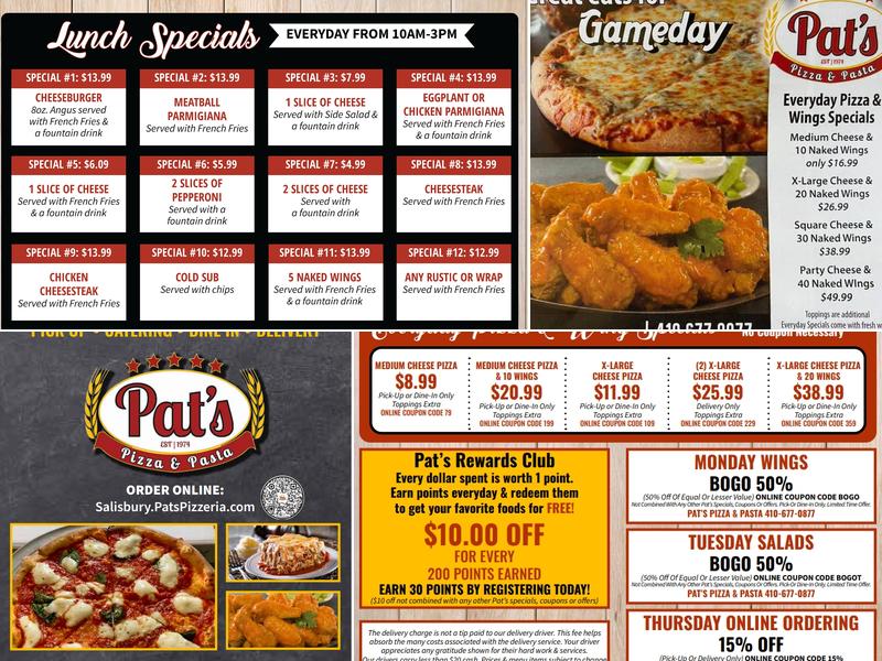 Pat's Pizza & Pasta Menu