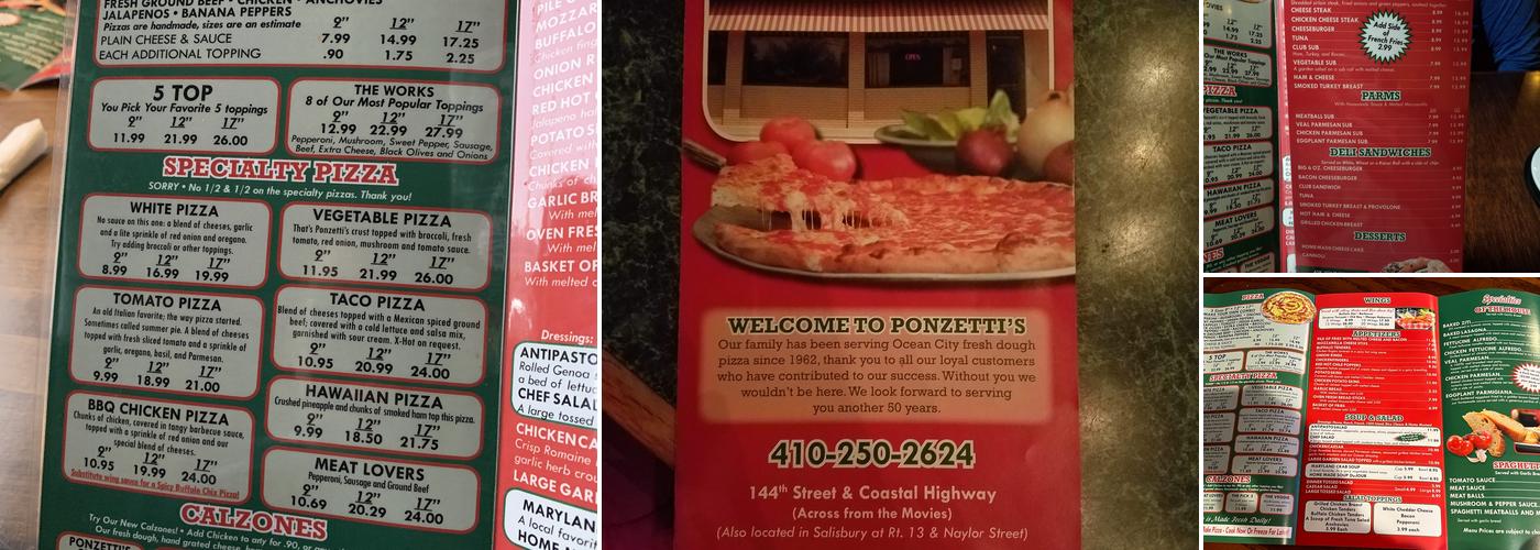 Ponzetti's Pizza Menu