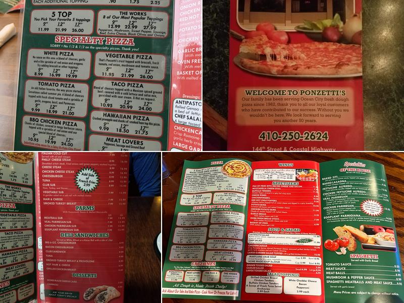 Ponzetti's Pizza Menu