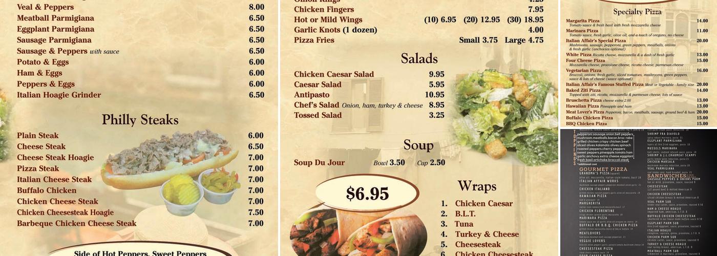 Italian Affair Pizza And Pasta Menu