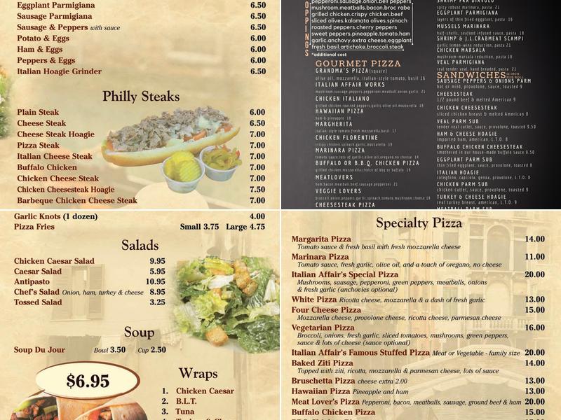 Italian Affair Pizza And Pasta Menu