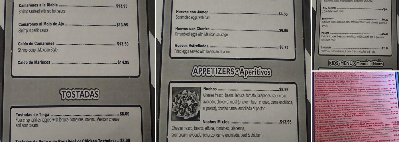 Garibaldis Menu