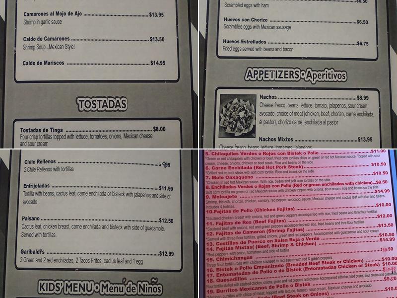Garibaldis Menu